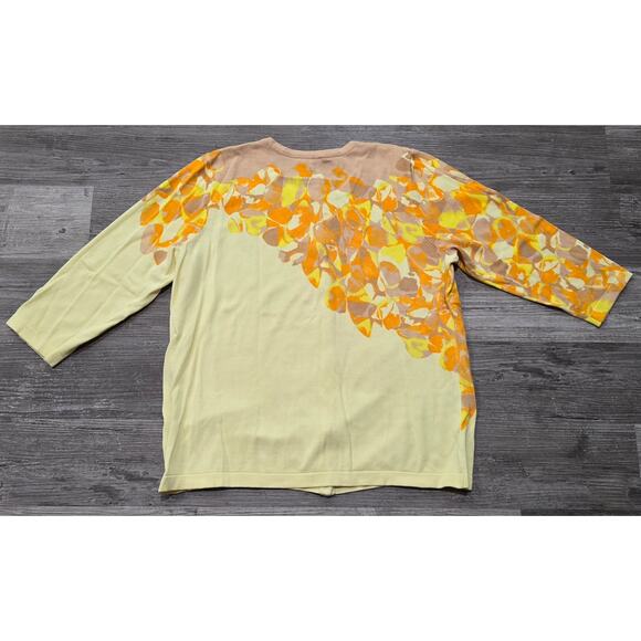 Isaac Mizrahi Live! Yellow Floral Print Crew Neck Button Front Cardigan Sweater - Picture 2 of 8